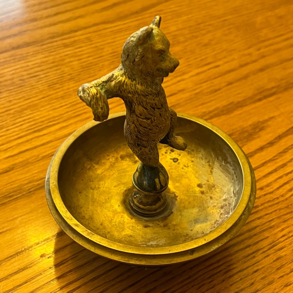 Vintage Bronze Dancing Bear Circus Figurine Trinket Dish Brass Valet Cigar Rest - Picture 6 of 17